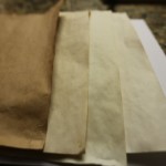 Tea stained paper: Pu'erh, Early Grey, Darjeeling, Houjicha, blank. 