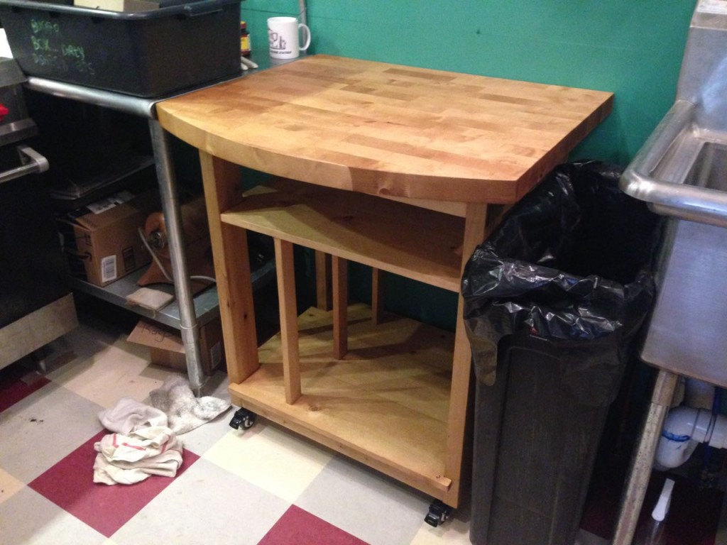 A roll around butcher block table I made. 